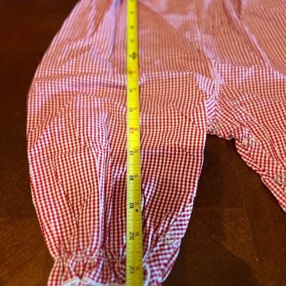 Red Gingham Baby Romper With Christmas Embroidery santa snowman,‎ reindeer - Picture 6 of 8